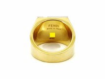 8万新品◆M=22号◆FENDI フェンディ 真鍮パラジウム加工 FFモチーフ スクエアプレート ワイドバンドリング 1円_画像7