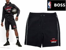 3万新品◆L◆ボス BOSS×NBAコラボ CHICAGO BULLS ロゴ入りスウェットハーフパンツ 黒『Slam_2_NBA』1円_画像1