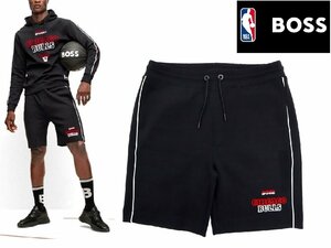 3万新品◆L◆ボス BOSS×NBAコラボ CHICAGO BULLS ロゴ入りスウェットハーフパンツ 黒『Slam_2_NBA』1円