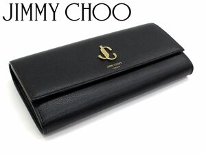 10万新品◆JIMMY CHOOジミーチュウ◆ロゴデザイン黒レザー長財布1円