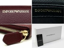 7万新品◆EMPORIO ARMANI アルマーニ ボルドーロゴ入りレザーラウンドジップ長財布1円_画像8