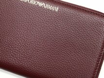 7万新品◆EMPORIO ARMANI アルマーニ ボルドーロゴ入りレザーラウンドジップ長財布1円_画像7