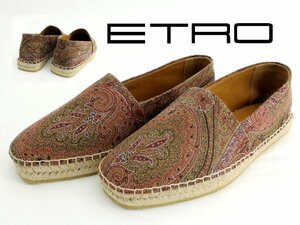 9万新品◆40=25cm程度【ETRO】ペイズリーモチーフ 赤茶系マルチカラーファブリック スペイン製エスパドリーユシューズ 1円