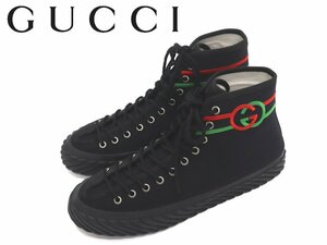 13万新品◆8=27㎝◆GUCCI グッチ 黒 GG刺繍ハイカットスニーカー 1円