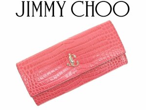 13 десять тысяч новый товар *JIMMY CHOO Jimmy Choo * черный ko type вдавлено . кожа Continental бумажник длинный кошелек . розовый 1 иен 
