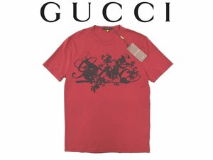 9万新品◆M◆GUCCI グッチ ロゴ×アニマルカモフラージュデザイン コットンTシャツ ボルドー×黒 1円