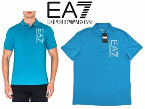 4万新品◆3XL◆【EMPORIOアルマーニ EA7】Tシャツ地ストレッチ ロゴ入りポロシャツ ブルー青 1円