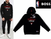 4万新品◆XL◆ボス BOSS×NBAコラボ CHICAGO BULLS ロゴ フーディースウェットプルオーバー 黒『WBounce_2_4_NBA』1円_画像1