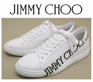 12万新品◆42=27cm◆JIMMY CHOOジミーチュウ◆KAI/F ラメロゴ入り白レザースニーカー 1円