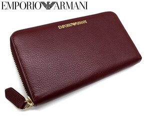 7 десять тысяч новый товар *EMPORIO ARMANI Armani бордо с логотипом кожа раунд Zip длинный кошелек 1 иен 