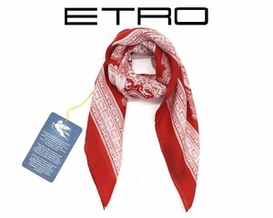 10 ten thousand new goods * Etro * red × white silk 100%da mask pattern scarf 67×67[ETRO] 1 jpy 