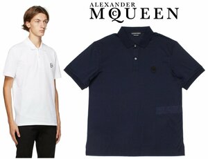 10 ten thousand new goods *L* Alexander McQueen * navy blue s Calbee z embroidery cotton polo-shirt 1 jpy 