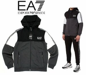 8 ten thousand new goods *L*EMPORIO Armani cotton jersey Zip up front opening f-ti- sweat setup black ash 1 jpy 