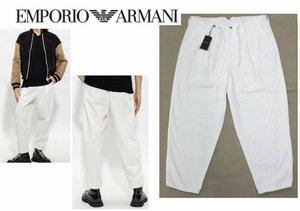 11万新品◆52=XL◆EMPORIO アルマーニ タックテーパード裾ドローストリングデザイン 太畝コーデュロイパンツ 白 1円