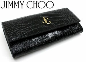 13 десять тысяч новый товар *JIMMY CHOO Jimmy Choo * чёрный черный ko тиснение кожа Continental бумажник длинный кошелек 1 иен 