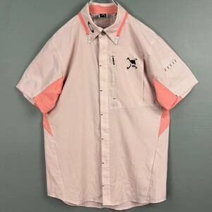 Wm820 OAKLEY オークリー スカル ゴルフウェア 半袖 ポロシャツ ボタンダウン ロゴ刺繍 比翼ボタン ピンク系 メンズ