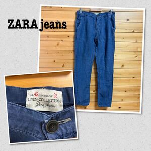 古着ZARAJeans LINEN パンツ EUR42 /USA32薄手 ブルー