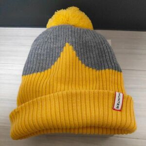 未使用 HUNTER ORIGINAL BOBBLE HAT ニット帽 WOOL100% 羊毛 イエロー／グレー キャップ 帽子