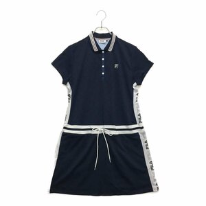 coco★フィラ★FILA★半袖ポロワンピース★裏地付き★紺★ネイビー/総柄★LL★大きい★中古※レターパックプラス発送可★90390