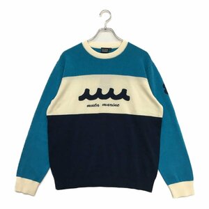 coco★新品★ムータマリン★muta★長袖クルーネックセーター/パネルボーダーニット★ブルー★7(XL)※レターパックプラス発送可★91001