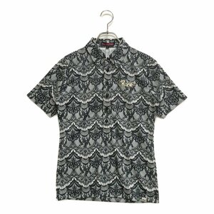 coco★新品★ダンスウィズドラゴン★半袖ポロシャツ★レース柄★黒×白★ブラック×ホワイト★2(M)※ネコパケ発送可★91114