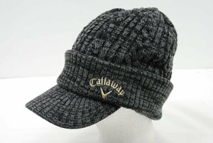 coco★キャロウェイ★Callaway★つば付きニット帽★ブラック×グレー★裏フリース★フリー★USED※レターパックプラス発送可★86005