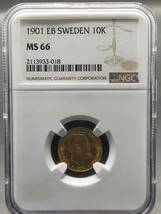【高鑑定】1901 EB スウェーデン 投資10クローネ 金貨 NGC MS66 ゴールド 資産 PCGS 北欧 アンティークコイン モダン ノルウェー ナチス_画像9