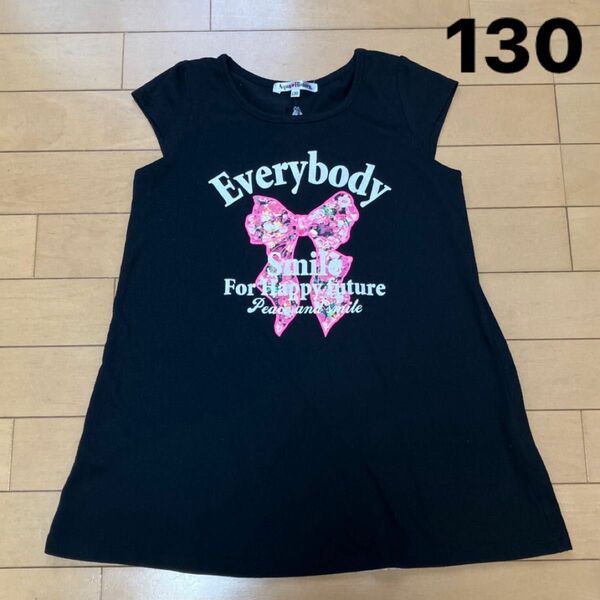 キッズ Tシャツ リボン 黒 ワンピース 130 女の子