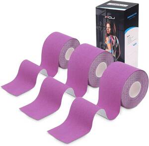 (3巻入) 紫の テーピングテープ 5cm x 5m キネシオロジーテープ キネシオ テープ 筋肉・関節をサポート 通気性 伸縮性