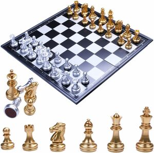 金と銀-36*36 チェスセット 磁石式 国際将棋 折りたたみ チェスセット マグネット式チェス 金と銀の駒 収納便利 持ち運びし
