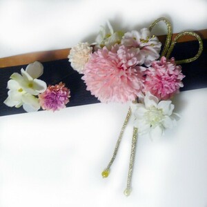 髪飾り 成人式 卒業式 花 菊と桜ミニダリア紐付き ピンクlp 振袖 袴 浴衣 かんざし マム(2)