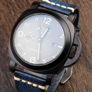 腕時計 レザーベルト 22mm ブルー パネライ ルミノール 互換 本革 バンドの画像3