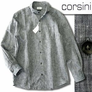 新品 1.5万 コルシーニ 日本製 盛夏 リネン シャンブレー カッタウェイ シャツ L 紺 【I50713】 CORSINI gim 麻100% サマー メンズ