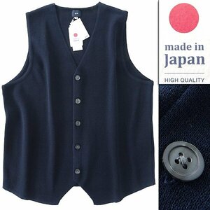  new goods gim Jim made in Japan 12G milano rib knitted the best L navy blue [I52170] men's spring summer gilet waist coat cotton high gauge 