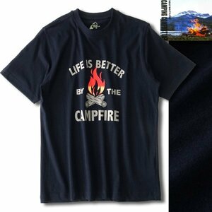 新品 キャンピングコンフォートライフ 春夏 キャンプファイヤー プリント Tシャツ L 紺【PW9M-T103_NA】 CAMPING COMFORT LIFE 半袖