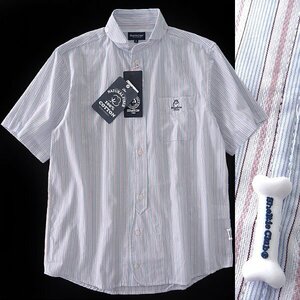  new goods shell tea Club 24SS cotton 100% stripe short sleeves marine color shirt LL sax [SH1442082_77] spring summer men's Sheltie Club blue 