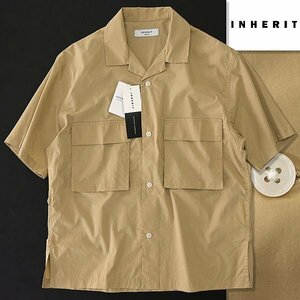 新品 インヘリット ビッグ ポケット 半袖 オープンカラー シャツ L ベージュ 【I44495】 春夏 メンズ INHERIT DAYLINE ストレッチ