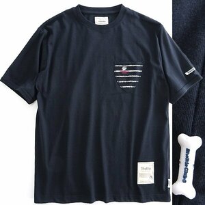 新品 シェルティークラブ 24SS ボーダー ポケット 半袖 Tシャツ M 紺 白 【SH1442086_79】 Sheltie Club 春夏 メンズ カットソー 丸首