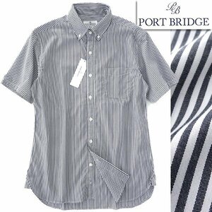 新品 ポートブリッジ ストライプ 半袖 ボタンダウン シャツ XL 黒 白 【BOP553_540】 PORT BRIDGE 形態安定 春夏 盛夏 メンズ サマー