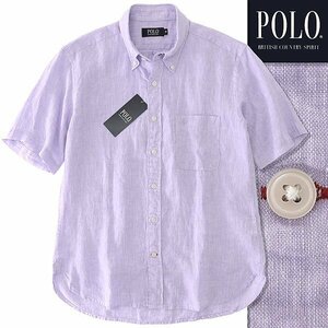 新品 POLO BCS ポロ 清涼 リネン シャンブレー 半袖 BDシャツ LL 紫 【NXP693_610】 春夏 メンズ ボタンダウン ポニー 麻 サマー 盛夏 刺繍