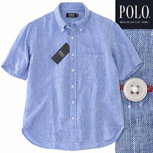 新品 POLO BCS ポロ 清涼 リネン シャンブレー 半袖 BDシャツ 2L 青 【NXP693_530】 春夏 メンズ ボタンダウン ポニー 麻 サマー 盛夏 刺繍