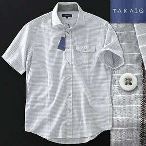  new goods taka cue . summer border pattern loan short sleeves shirt M ash [I51183] TAKA-Q spring summer men's summer cotton gauze style ventilation eminent 