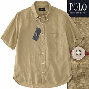 新品 POLO BCS ポロ 清涼 リネン シャンブレー 半袖 BDシャツ LL ベージュ 【NXP693_720】 春夏 メンズ ボタンダウン ポニー 麻 サマー