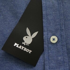 新品 プレイボーイ 24年春夏 バンドカラー 半袖 シャツ M 紺 【2030_78】 PLAYBOY 春夏 綿 メンズ オックス スタンドカラー バニーの画像8