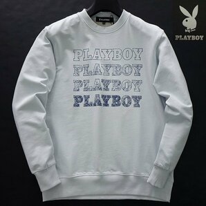 新品 プレイボーイ 24年春夏 グラフィック スウェット LL 水色【41022_76】 PLAYBOY ロゴ 長袖 コットン スエット トレーナー メンズの画像1