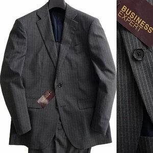 新品 ビジネスエキスパート 春夏 ストライプ スーツ A5 (M) 【J51578】BUSINESS EXPERT 背抜き シングル ウール ストレッチ メンズ