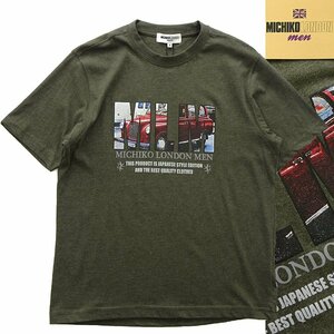 新品 ミチコロンドン 春夏 クラシックカー プリント Tシャツ L カーキ【ML9M-T036_DGE】 MICHIKO LONDON 半袖 コットン カットソー メンズ