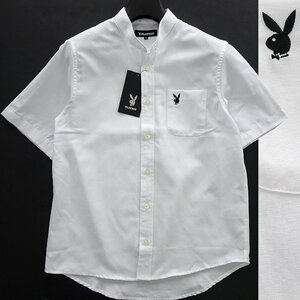  new goods Play Boy 24 year spring summer band color short sleeves shirt LL white [2030_07] PLAYBOY spring summer cotton men's oks stand-up collar ba knee XL