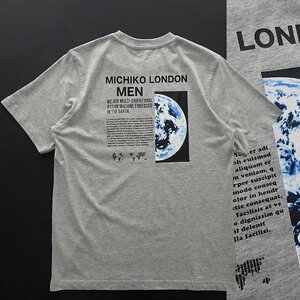 新品 ミチコロンドン 春夏 アース プリント Tシャツ LL 灰【ML9M-T033_GA】 MICHIKO LONDON 半袖 丸首 コットン カットソー メンズ 地球