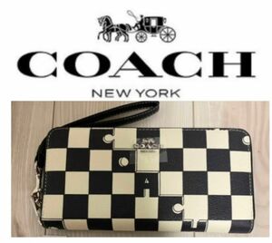 coach C622 長財布　チェッカーボードプリント　ブラック